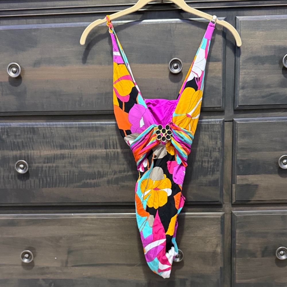 Trina Turk Floral One-Piece Swimsuit - Pink, Orange, Turquoise 12 NWOT